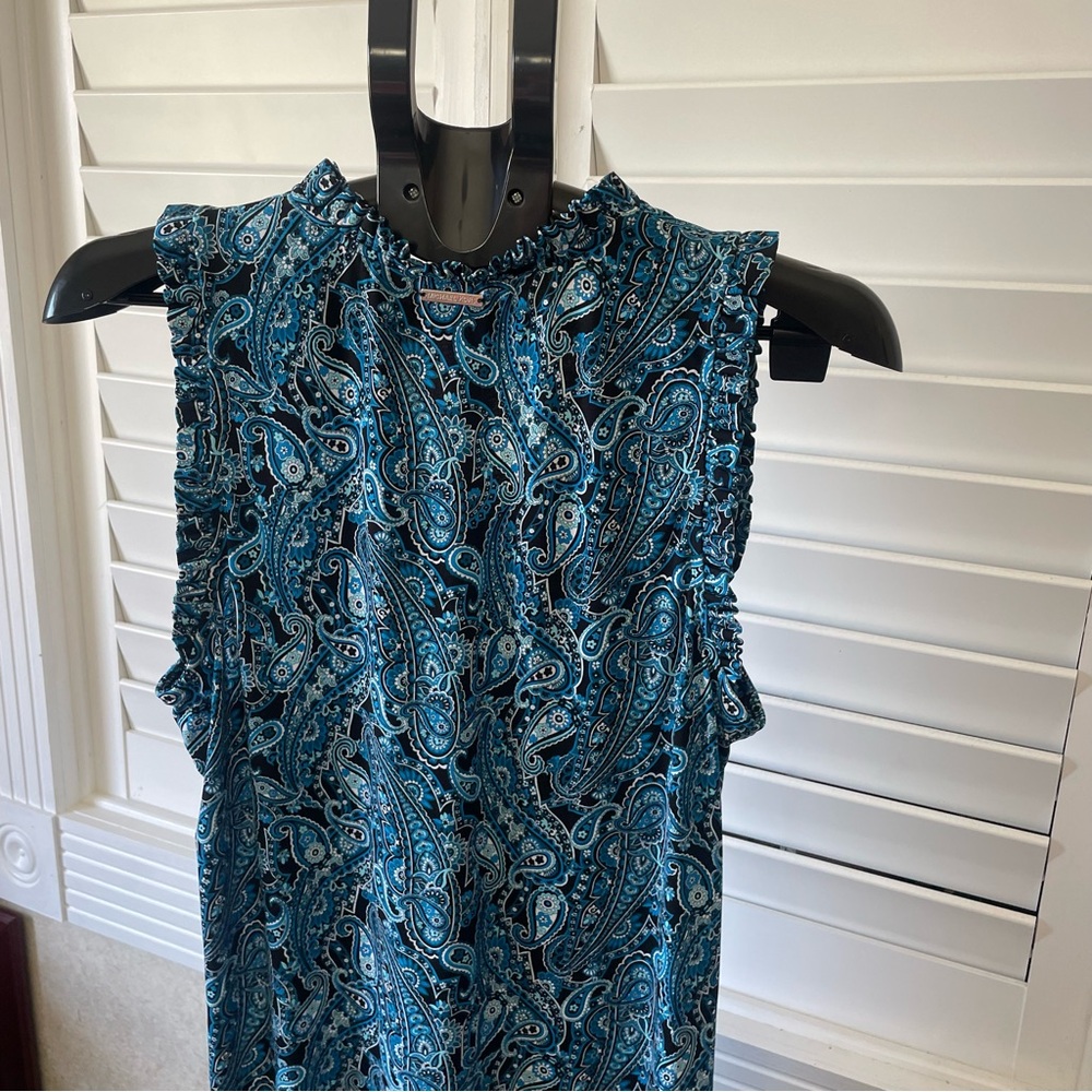 Michael Kors Blue and Black Paisley Ruffled V-Neck dress - Picture 3 of 8